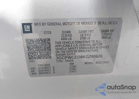 2019 Chevrolet Silverado 1500 Lt from USA, damaged, VIN 3GCPWCED8KG290626